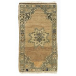 Small Turkish Oushak Rug, Vintage Handmade Doormat (Seat or Cushion Cover). 1.7 x 3.2 Ft (50 x 96 cm)