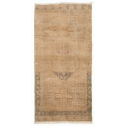 Hand-Knotted Vintage Turkish Oushak Rug Made of Wool. 1.8 x 3.5 Ft (52 x 105 cm)