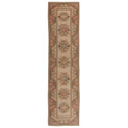 Mid-Century Handmade Turkish Oushak Runner Rug, Authentic Wool Corridor Carpet. 2.6 x 9.9 Ft (78 x 300 cm)