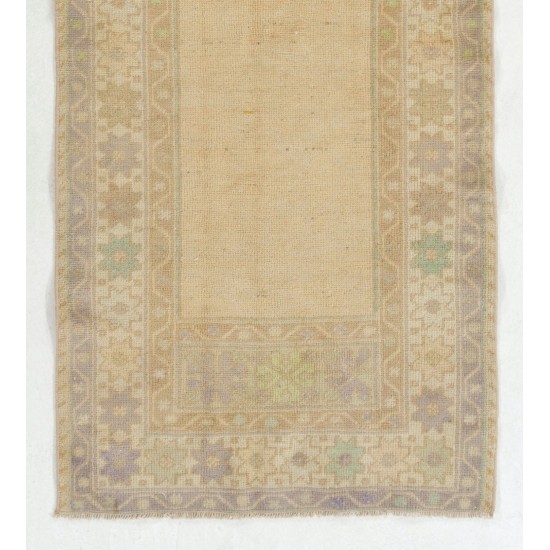 Vintage Handmade Turkish Oushak Accent Rug in Neutral Colors. 2.8 x 6.6 Ft (84 x 199 cm)