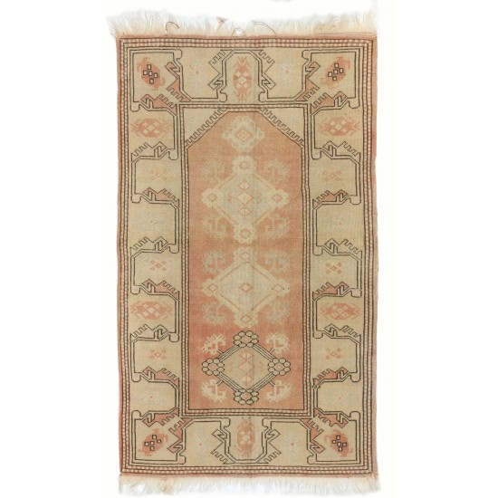 Hand-Knotted Vintage Turkish Rug, Home Decor Carpet. 3 x 4.8 Ft (90 x 144 cm)