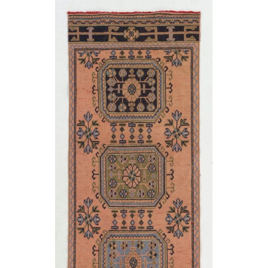 Hand-Knotted Vintage Turkish Runner Rug, Authentic Wool Corridor Carpet. 3 x 11.7 Ft (91 x 354 cm)