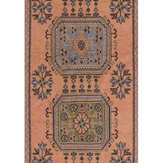 Hand-Knotted Vintage Turkish Runner Rug, Authentic Wool Corridor Carpet. 3 x 11.7 Ft (91 x 354 cm)