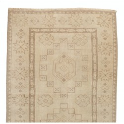 Mid-Century Handmade Turkish Oushak Runner Rug, Authentic Wool Corridor Carpet. 3.2 x 9.9 Ft (95 x 300 cm)