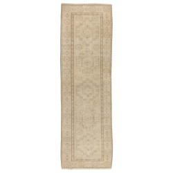 Mid-Century Handmade Turkish Oushak Runner Rug, Authentic Wool Corridor Carpet. 3.2 x 9.9 Ft (95 x 300 cm)