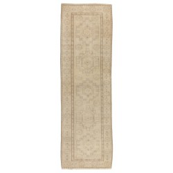 Mid-Century Handmade Turkish Oushak Runner Rug, Authentic Wool Corridor Carpet. 3.2 x 9.9 Ft (95 x 300 cm)