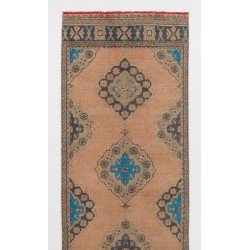 Hand-Knotted Vintage Turkish Runner Rug, Authentic Wool Corridor Carpet. 3.3 x 11.3 Ft (98 x 343 cm)
