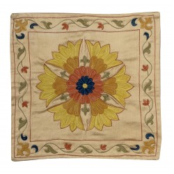 Hand-Made Uzbek Silk Embroidery Suzani Cushion Case. Decorative Lace Pillow Cover. 18" x 18" (45 x 45 cm)