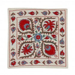 Uzbek Silk Embroidery Suzani Cushion Cover. Decorative Lace Pillow Cover. 18" x 19" (45 x 46 cm)