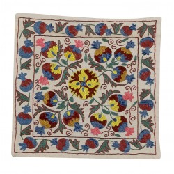 Uzbek Silk Embroidery Suzani Cushion Cover. Decorative Lace Pillow Cover. 18" x 19" (45 x 46 cm)