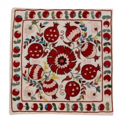 New Traditional Central Asian Silk Hand Embroidered Suzani Cushion Cover. 18" x 19" (45 x 46 cm)