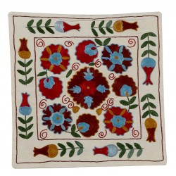 New Traditional Central Asian Silk Hand Embroidered Suzani Cushion Cover. 18" x 19" (45 x 46 cm)