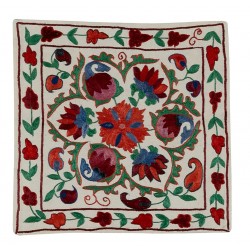 Decorative Silk Embroidered Suzani Cushion Cover from Uzbekistan. 18" x 19" (45 x 46 cm)