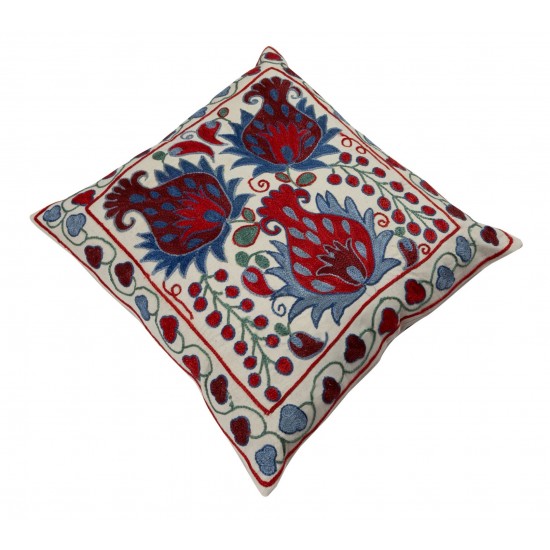 New Authentic Central Asian Silk Hand Embroidered Suzani Cushion Cover. 18" x 19" (45 x 46 cm)