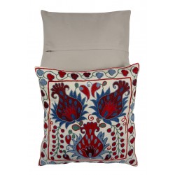 New Authentic Central Asian Silk Hand Embroidered Suzani Cushion Cover. 18" x 19" (45 x 46 cm)