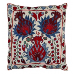 New Authentic Central Asian Silk Hand Embroidered Suzani Cushion Cover. 18" x 19" (45 x 46 cm)