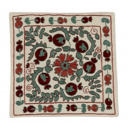 Authentic Hand Embroidered Silk, Cotton and Linen Cushion Cover From Uzbekistan. 18" x 19" (45 x 46 cm)