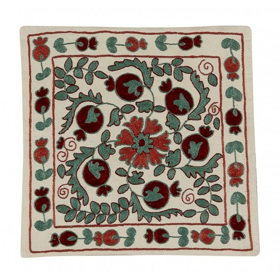 Authentic Hand Embroidered Silk, Cotton and Linen Cushion Cover From Uzbekistan. 18" x 19" (45 x 46 cm)