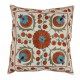 Suzani Silk, Cotton and Linen Cushion Cover, Hand Embroidered Uzbek Suzani Throw Pillow Cover. 18" x 19" (45 x 46 cm)