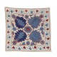 Suzani Silk, Cotton and Linen Cushion Cover, Hand Embroidered Uzbek Suzani Throw Pillow Cover. 18" x 19" (45 x 46 cm)