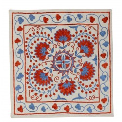 Handmade Authentic Uzbek Silk Embroidered Suzani Throw Pillow Cover. 18" x 19" (45 x 46 cm)