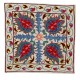 Suzani Silk, Cotton and Linen Cushion Cover, Hand Embroidered Uzbek Suzani Throw Pillow Cover. 18" x 19" (45 x 46 cm)