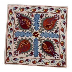 New Authentic Central Asian Silk Hand Embroidered Suzani Cushion Cover. 18" x 19" (45 x 46 cm)