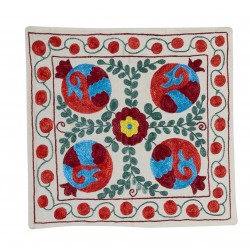 Silk Hand Embroidery Cushion Cover, Traditional Uzbek Suzani Lace Pillow. 18" x 19" (45 x 46 cm)