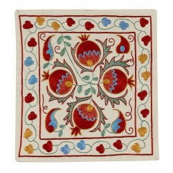 Beautiful Silk Hand Embroidered Suzani Cushion Cover from Uzbekistan, 21st Century Handmade Pillow Cover. 18" x 19" (45 x 46 cm)