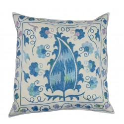 Decorative Suzani Silk Embroidery Cushion Cover from Uzbekistan. 18" x 19" (45 x 46 cm)