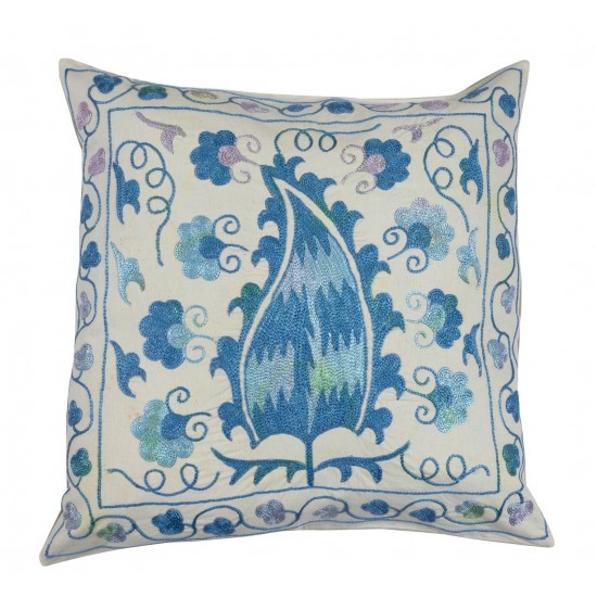 Decorative Suzani Silk Embroidery Cushion Cover from Uzbekistan. 18" x 19" (45 x 46 cm)