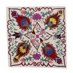 Home Decor Uzbek Silk Embroidery Suzani Cushion Case. Decorative Lace Pillow Cover. 18" x 19" (45 x 46 cm)