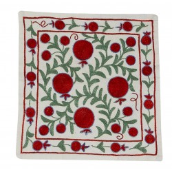 Uzbek Suzani Silk, Cotton and Linen Cushion Cover, Hand Embroidered Uzbek Suzani Throw Pillow Cover. 18" x 19" (45 x 46 cm)