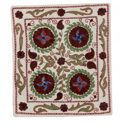 Handmade Brand New Uzbek Silk Embroidered Suzani Throw Pillow Cover, Cushion Cover, Lace Pillow. 18" x 19" (45 x 46 cm)