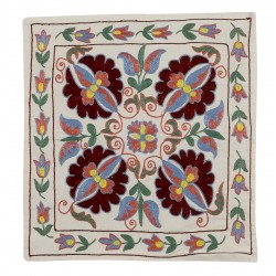 Home Decor Uzbek Silk Embroidery Suzani Cushion Case. Decorative Lace Pillow Cover. 18" x 19" (45 x 46 cm)