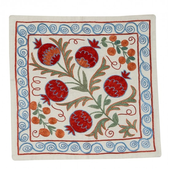 Home Decor Uzbek Silk Embroidery Suzani Cushion Case. Decorative Lace Pillow Cover. 18" x 19" (45 x 46 cm)