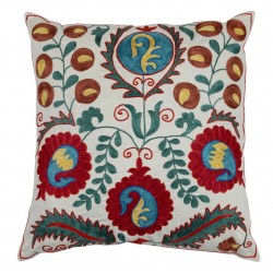 Handmade Brand New Uzbek Silk Embroidered Suzani Throw Pillow Cover, Cushion Cover, Lace Pillow. 18" x 24" (45 x 60 cm)