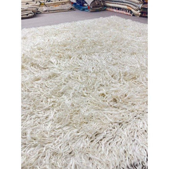 Handmade Mohair Shag Rug 300x400 cm (9.8x13.1 ft) – Natural Undyed Angora Wool, Soft High Pile Tulu Rug, Boho Minimalist Carpet