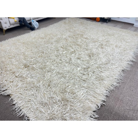 Handmade Mohair Shag Rug 300x400 cm (9.8x13.1 ft) – Natural Undyed Angora Wool, Soft High Pile Tulu Rug, Boho Minimalist Carpet