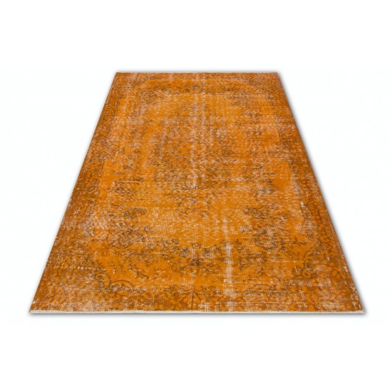 Orange Overdyed Accent Rug, 1960s Hand-Made Central Anatolian Carpet. 3.7 x 6.7 Ft (110 x 202 cm)