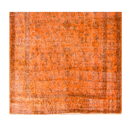 Orange Overdyed Vintage Handmade Turkish Accent Rug, Wool and Cotton Carpet. 3.8 x 7 Ft (113 x 211 cm)