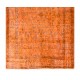 Orange Overdyed Vintage Handmade Turkish Accent Rug, Wool and Cotton Carpet. 3.8 x 7 Ft (113 x 211 cm)