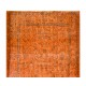 Orange Overdyed Vintage Handmade Turkish Accent Rug, Wool and Cotton Carpet. 3.8 x 7 Ft (113 x 211 cm)