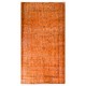 Orange Overdyed Vintage Handmade Turkish Accent Rug, Wool and Cotton Carpet. 3.8 x 7 Ft (113 x 211 cm)