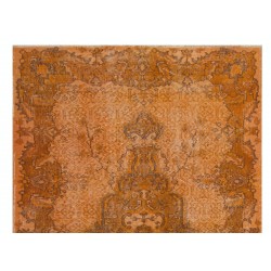Orange Overdyed Accent Rug, 1960s Hand-Made Central Anatolian Carpet. 3.8 x 7 Ft (113 x 212 cm)