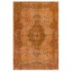 Orange Overdyed Accent Rug, 1960s Hand-Made Central Anatolian Carpet. 3.8 x 7 Ft (113 x 212 cm)