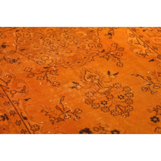Orange Overdyed Vintage Handmade Turkish Accent Rug, Wool and Cotton Carpet. 3.8 x 7.3 Ft (114 x 220 cm)
