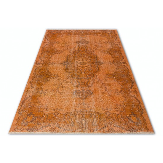 Orange Overdyed Accent Rug, 1960s Hand-Made Central Anatolian Carpet. 3.8 x 7.2 Ft (115 x 217 cm)