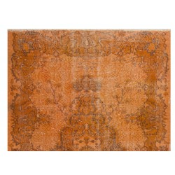 Orange Overdyed Accent Rug, 1960s Hand-Made Central Anatolian Carpet. 3.8 x 7.2 Ft (115 x 217 cm)