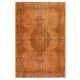 Orange Overdyed Accent Rug, 1960s Hand-Made Central Anatolian Carpet. 3.8 x 7.2 Ft (115 x 217 cm)